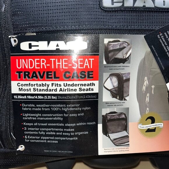 Ciao Unisex Black Nylon Under-The-Seat Spacious Rolling Travel Case - Picture 6 of 14